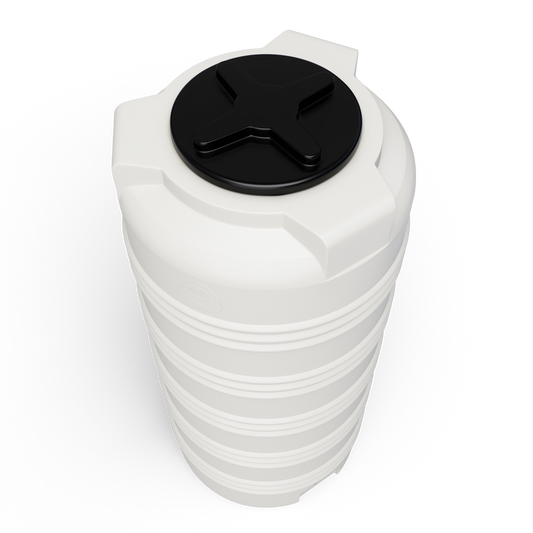 plasttank rund i flere farver , herunder hvid og blå til opbevaring af drikkevand og andre væsker.