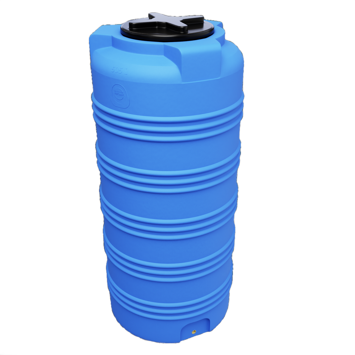 500 liter cylinderformet vandtank, plasttønde, godkendt til drikkevand og kontakt med fødevarer.