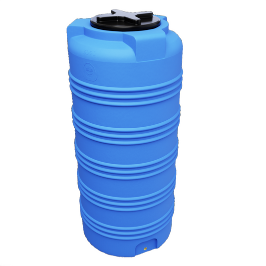 500 liter cylinderformet vandtank, plasttønde, godkendt til drikkevand og kontakt med fødevarer.