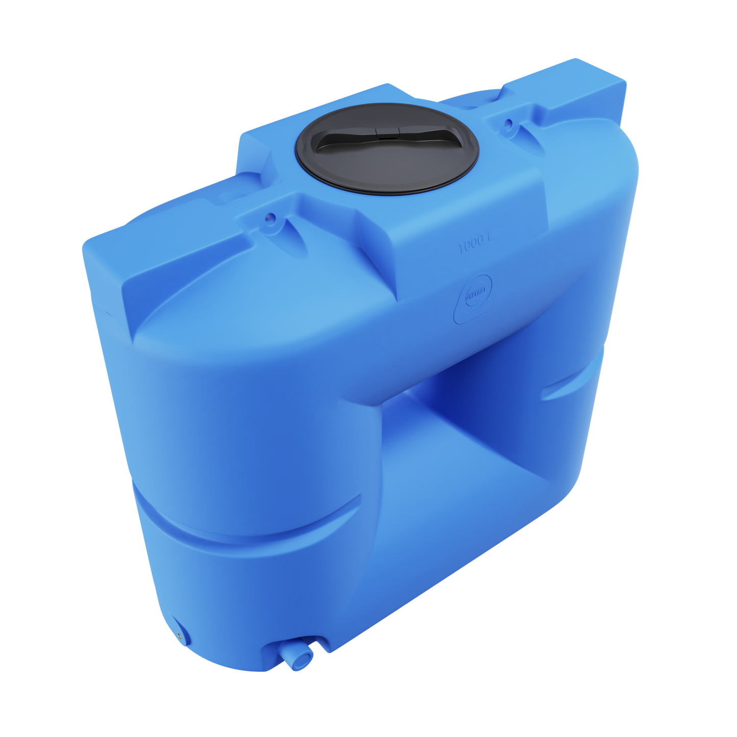 1000 liter blå sektionsopdelt tank, velegnet til transport og opbevaring af vand og andre væsker.